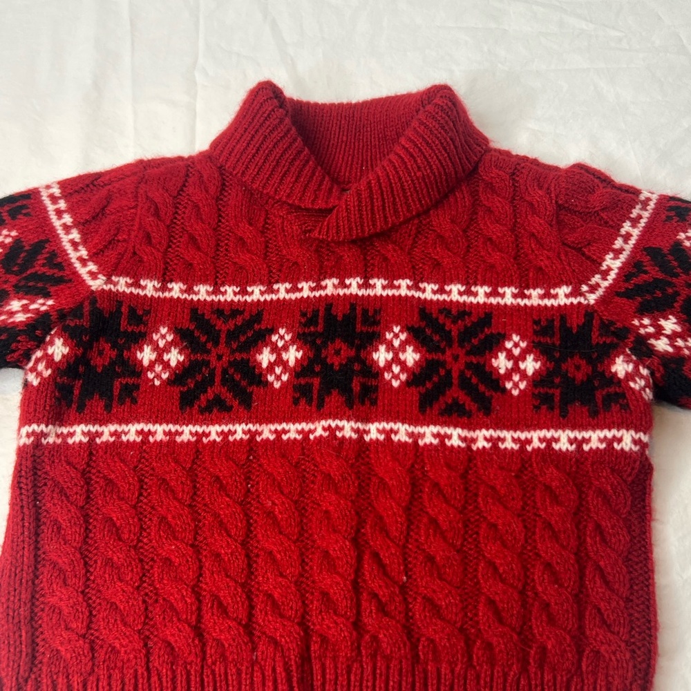 Old Navy 12-18M Red Holiday Sweater- Cable Knit Snowflake Pullover-Baby